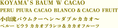 KOYAMA’S BAUM W CACAO PERU PIURA CACAO BLANCO ＆ CACAO FRUIT　小山流バウムクーヘン ～ダブルカカオ～　ペルー ピウラ カカオブランコ＆カカオフルーツ