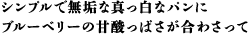 シンプルで無垢な真っ白なパンに ブルーベリーの甘酸っぱさが合わさって