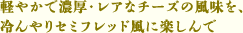 軽やかで濃厚・レアなチーズの風味を、冷んやりセミフレッド風に楽しんで