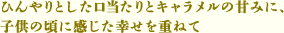 ひんやりとした口当たりとキャラメルの甘みに、子供の頃に感じた幸せを重ねて