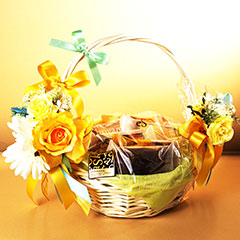 アレンジローズバスケット(イエロー×グリーン)