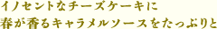 イノセントなチーズケーキに 春が香るキャラメルソースをたっぷりと