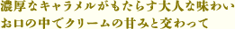 濃厚なキャラメルがもたらす大人な味わい お口の中でクリームの甘みと交わって