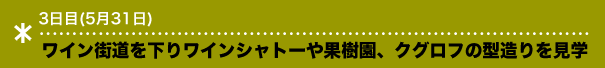 ワイン街道を下りワインシャトーや果樹園、クグロフの型造りを見学