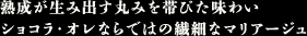 熟成が生み出す丸みを帯びた味わい ショコラ・オレならではの繊細なマリアージュ